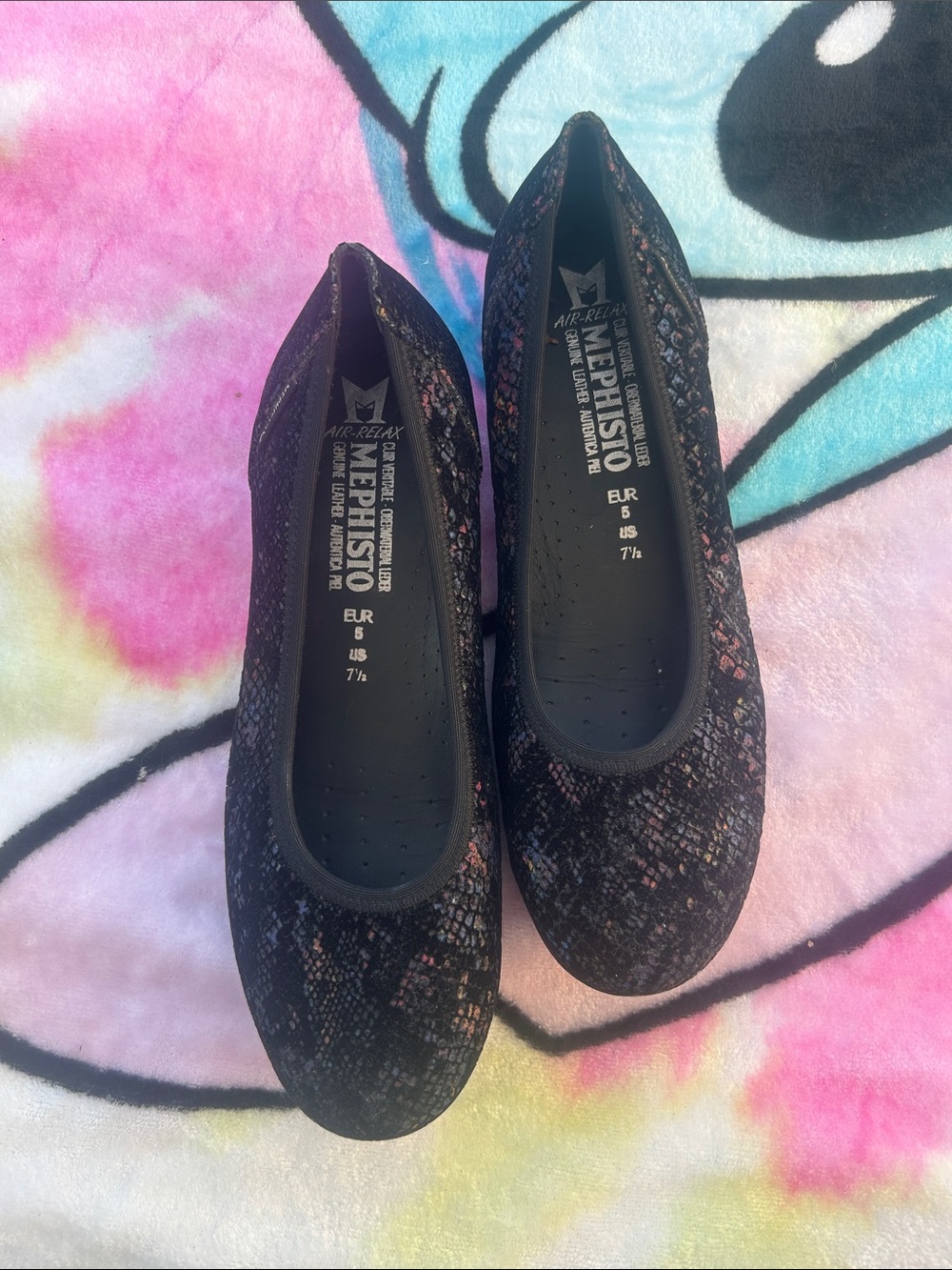 Mephisto Black and Pink Snake-Print Ballet Flats
